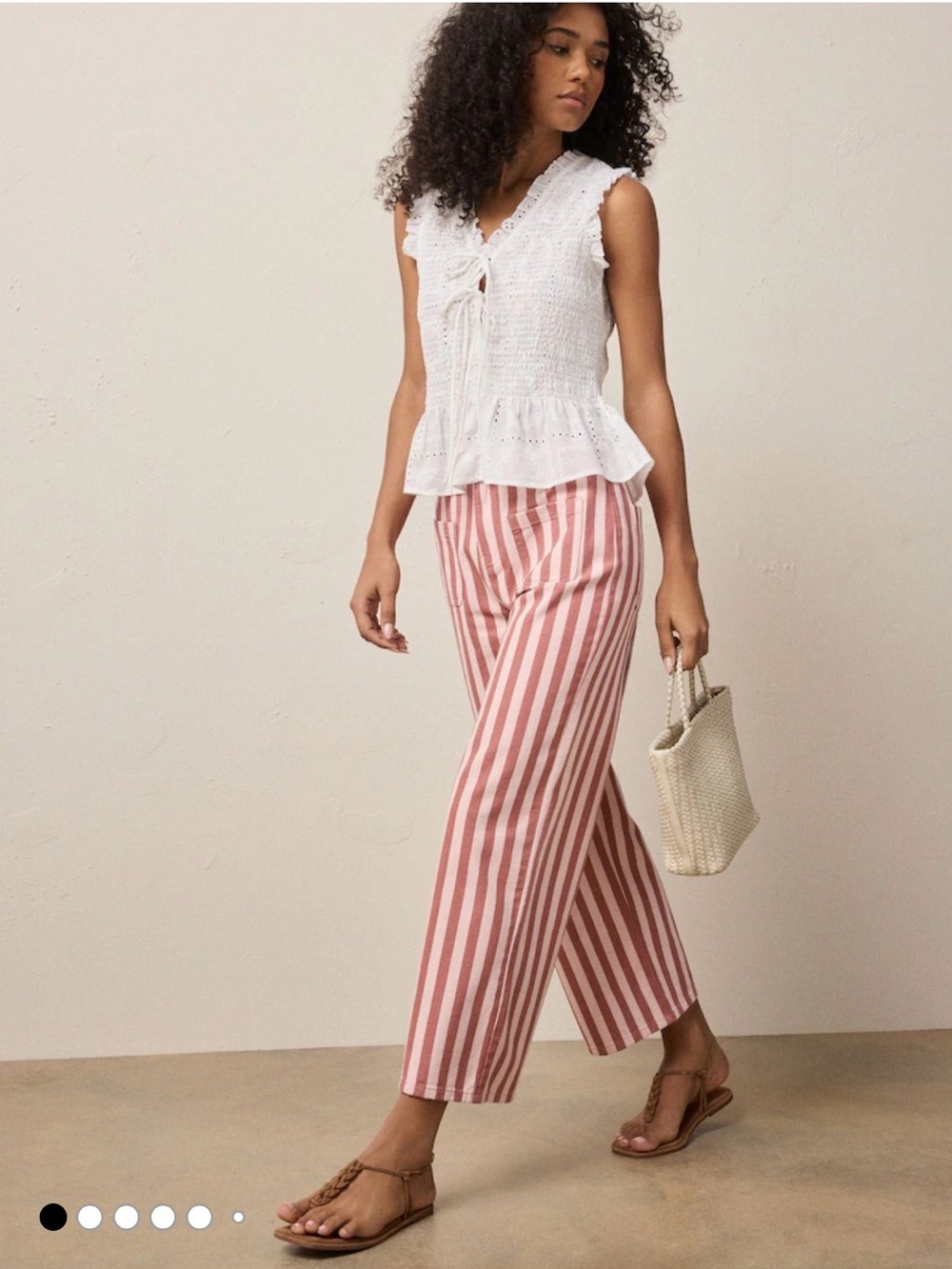 Striped Wide-Leg Pants in Rose and White